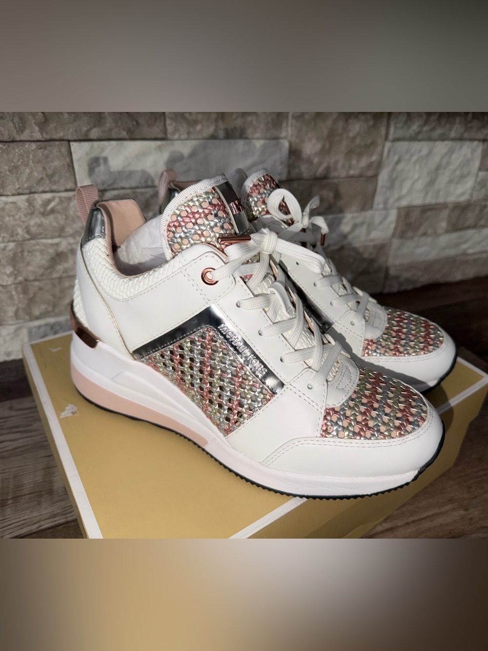 Michael Kors Georgie Trainer Open Weave Raffia Mid Top Lace-Up Sneakers. Rare!!